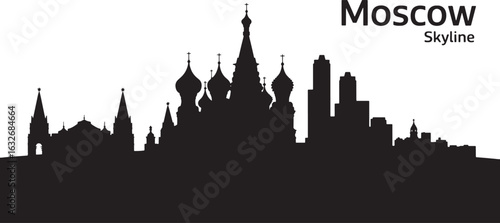Moscow Skyline Silhouette Vector Illustration on Transparent Backdrop with Text