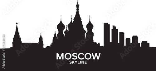 Moscow Skyline Silhouette Vector Illustration on Transparent Backdrop with Text