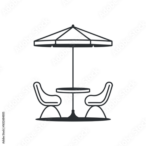 Cafe Table and Chairs Icon Simple Line Art Design for Restaurant Terrace or Patio Seating Area Isolated