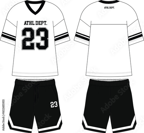 mens short sleeve v neck oversized t shirt and shorts coordinate set flat sketch vector illustration front and back view technical cad drawing template