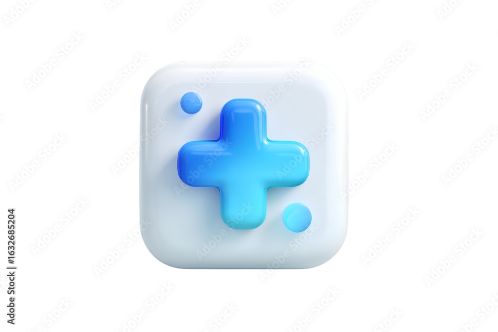 Obraz premium 3d blue plus icon on white rounded square isolated on transparent background