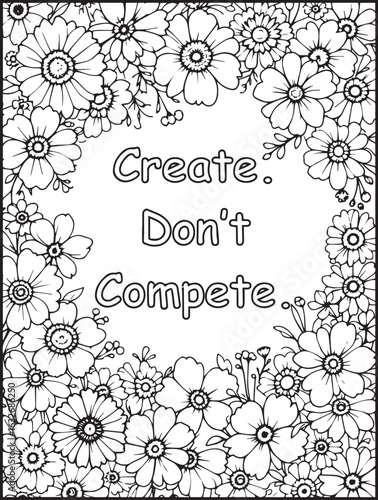 Motivational floral coloring page: Printable Affirmation to color: Mindfulness quote for kids and adults