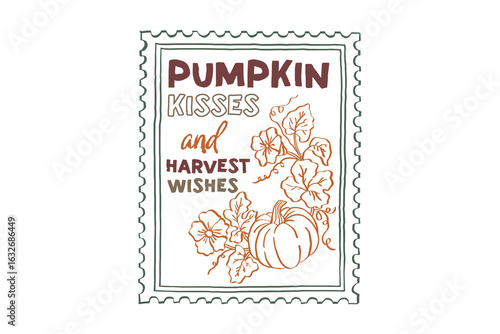 Pumpkin Kisses and Harvest Wishes – Fall Postage Stamp Hand-drawn SVG Design 