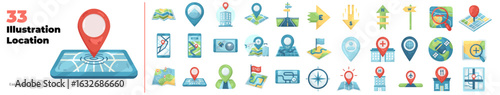 Location Editable illustration set. Vector illustration in modern style of location, map, navigation, direction, address, guide etc