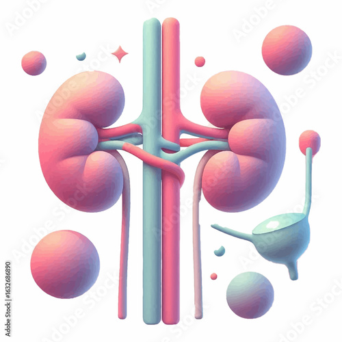 Stylized Urinary System Illustration in Soft Pastel Colors with Playful Medical Visualization