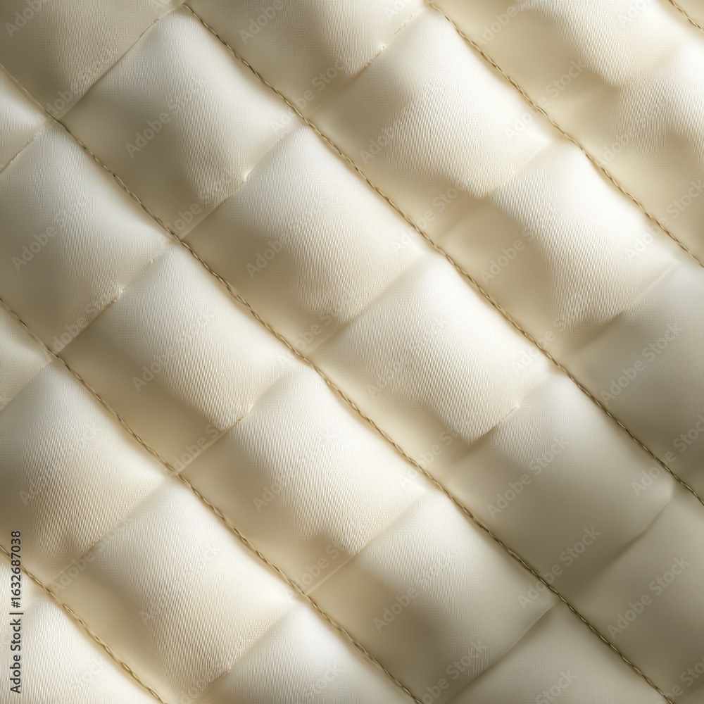 Fototapeta premium Quilted Satin Fabric Close-Up with Diamond Pattern and Gradient Champagne to Ivory Tones on White Background