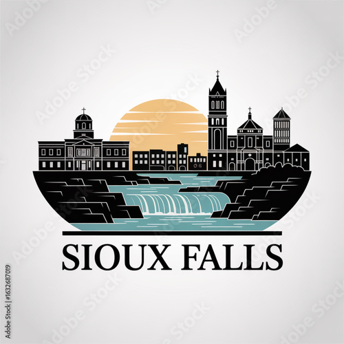 Sioux Falls Skyline Silhouette - Minimalist South Dakota City Vector Illustration