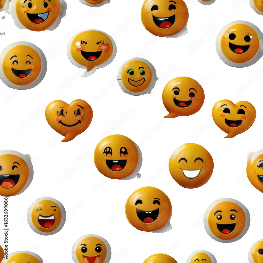 Fototapeta premium Seamless pattern of yellow emoji faces background with happy expressions