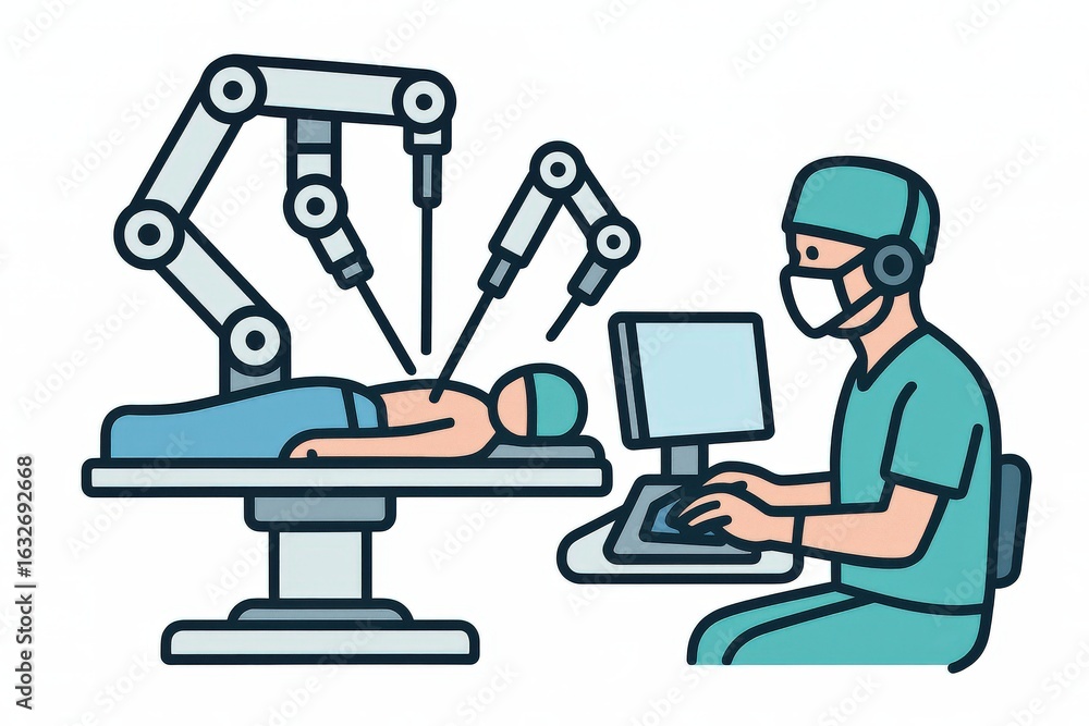 Obraz premium Innovative robotic surgery scenario showcasing advanced technology and precision medicine with a medical professional overseeing a seamless procedure for enhanced patient outcomes