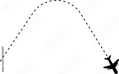 Airplane following a dashed line path that changes direction.