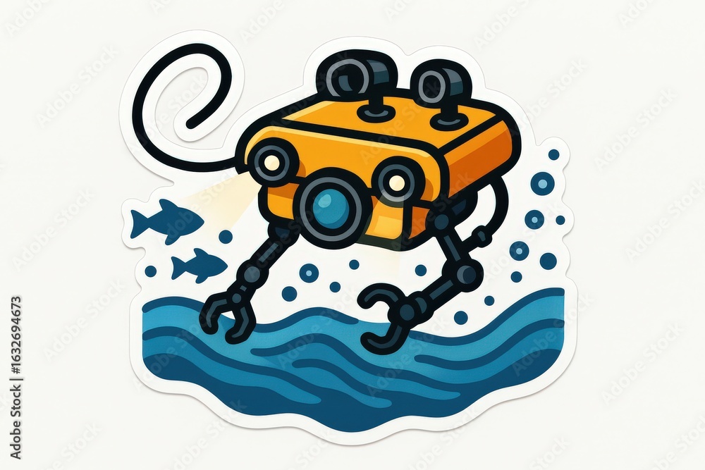 Obraz premium Innovative underwater robotic device navigating ocean depths with advanced technology illuminating surroundings discovering marine life in a seamless aquatic environment
