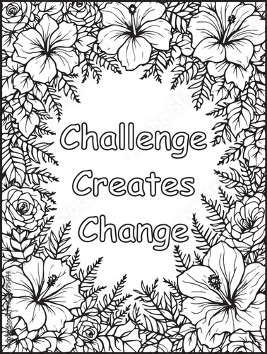 Growth Mindset Coloring Page: Printable floral pattern: Uplifting words to color
