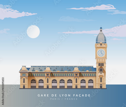 Gare de Lyon - FACADE - Paris, France - Stock Illustration