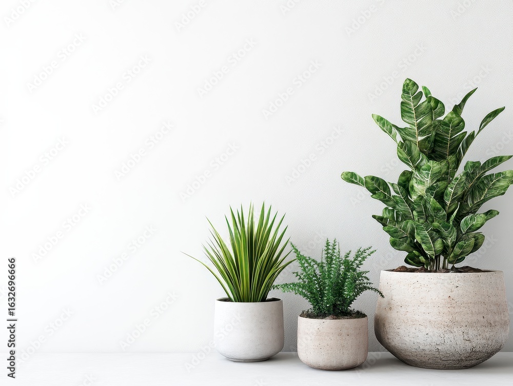 Fototapeta premium Elegant Indoor Plants in Minimalistic Pots for Contemporary Decor