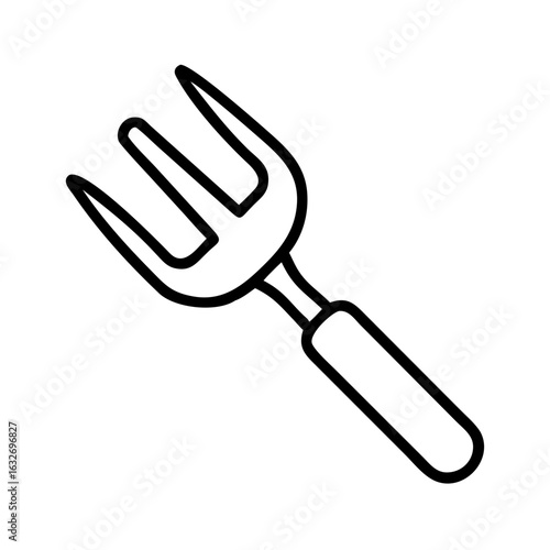 Garden fork with three prongs in minimalist line art style  