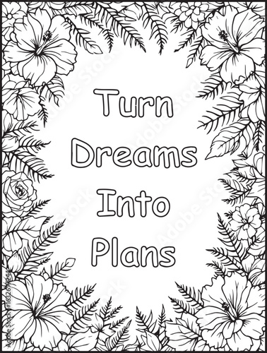 Growth Mindset Coloring Page: Printable floral pattern: Motivational words to color