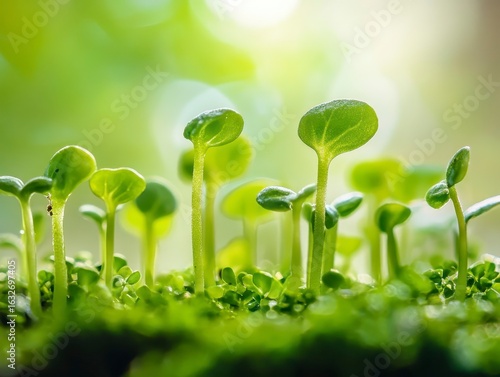 Young Green Seedlings Growing in Soil with Soft Natural Light