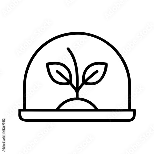 Plant inside glass dome in minimalist style on white background  