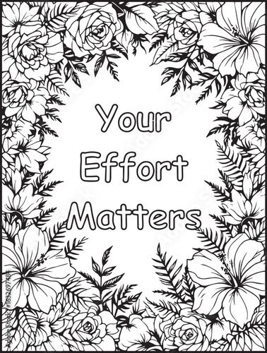 Growth Mindset Coloring Page: Printable floral pattern: Encouraging quote to color