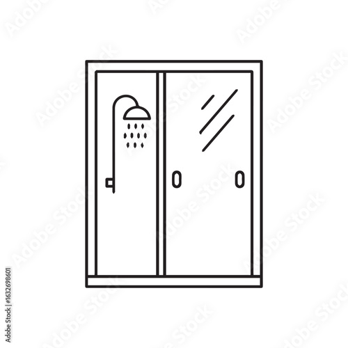 Modern Bathroom Shower with Sliding Glass Doors and Shower Head Spraying Water Providing a Clean and Minimalist Design