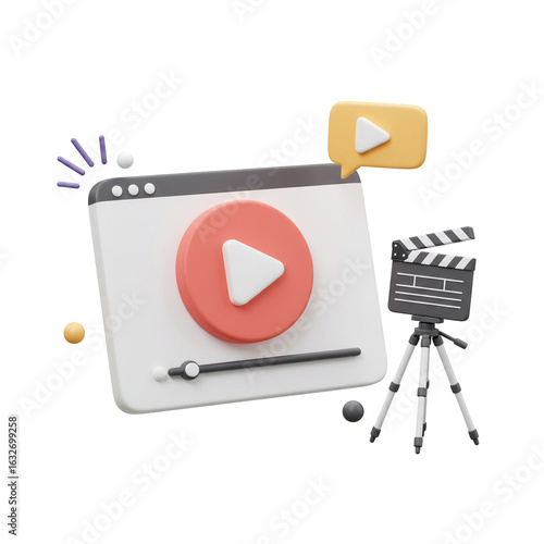 3D Playback Animation with Clapperboard against Transparent Background