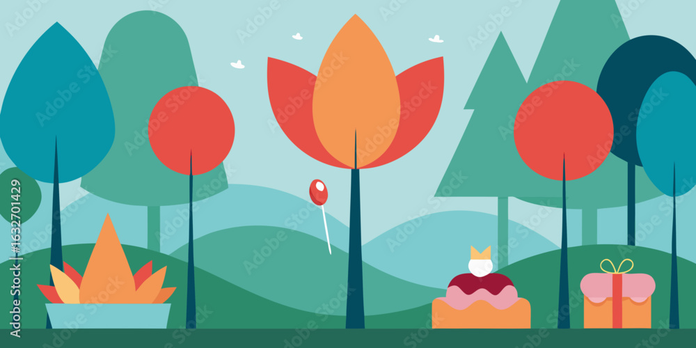 Fototapeta premium fairy birthday party forest tulip magic background