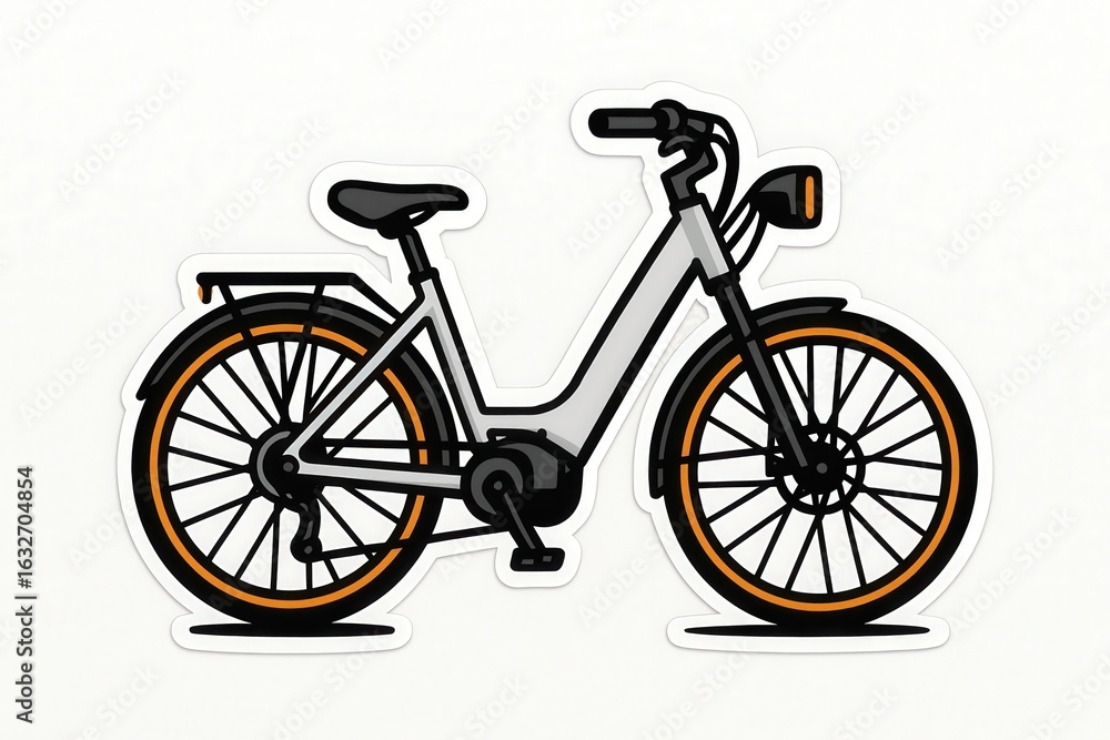 Fototapeta premium Stylishly designed electric bicycle showcasing a modern aesthetic with sleek contours and striking orange accents emphasizing innovative transportation solutions and eco-friendly commuting