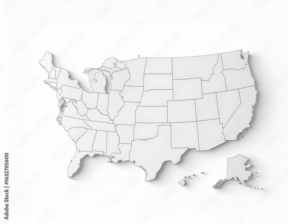 Fototapeta premium United States of America map with country borders and state outlines in a colorful 3D vector illustration