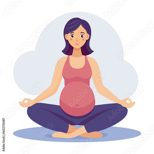 Pregnant woman meditating in lotus position symbolizing prenatal yoga and wellness pregnancy expecting