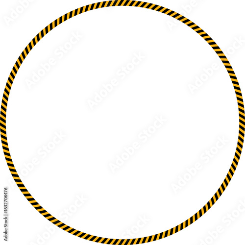 A circular frame featuring yellow and black diagonal lines.
