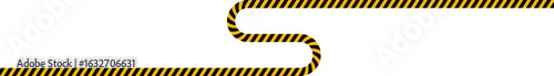 Long line making two curves and straight ahead with diagonal yellow and black lines in a traffic sign.