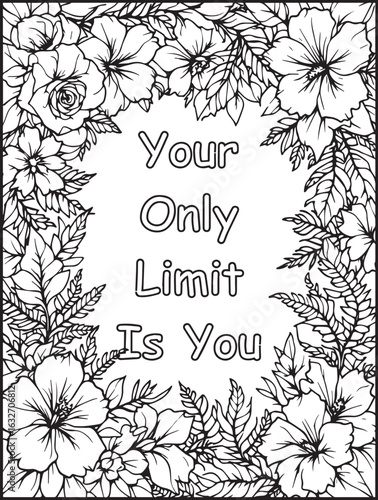 Floral coloring page for kids and adults: Printable Uplifting words to color
