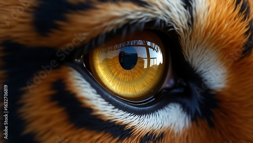 Close up of a tiger s piercing amber eye reflecting light