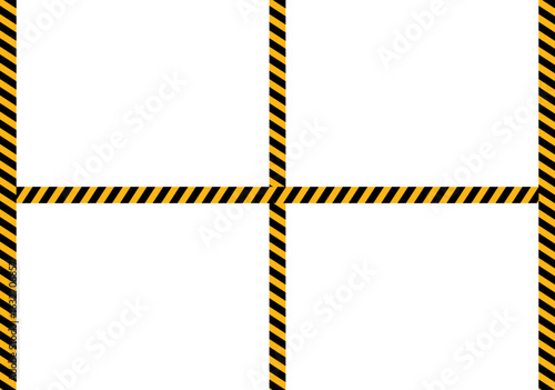 Three parallel lines and one perpendicular line featuring a path of yellow and black diagonal lines resembling a traffic sign.