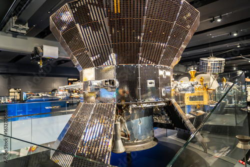 Helios Space Probe. Helios was a German - American project to study the sun. MBB built two probes, which American launchhers delivered to circum-solar orbit in 1974 and 1976. Deutsches Museum - Munich