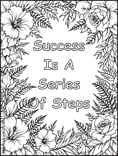 Floral coloring page for kids and adults: Printable positive words to color