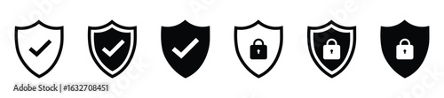 Shield check mark icon . Protection secure lock sign. Security and privacy symbol vector.
