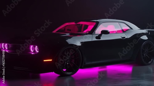 Black Sports Car with Pink Neon Lights
