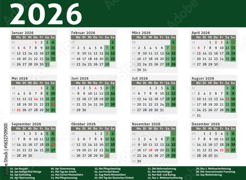 2026 calendar Germany planner pocket business year vector