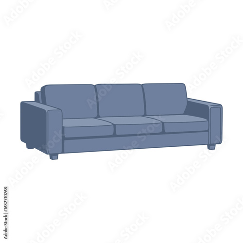 A three-seater sofa with armrests and cushions is depicted in a simple illustration.