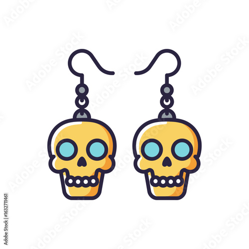 Two skull earrings with hooks and bead details are displayed side by side.