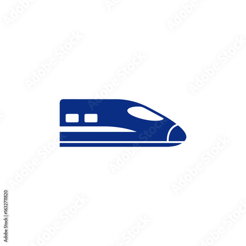 Blue high-speed train icon with two windows and sleek design.