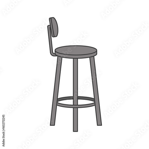 A gray bar stool with a backrest and footrest.