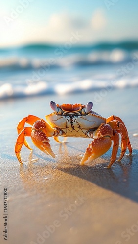 Crab on Sandy Beach at Sunrise