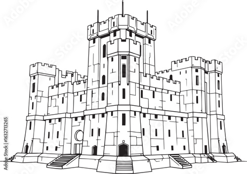 A powerful defensive fortress. The illustration expresses power and steadfastness. Hand drawn vector illustration