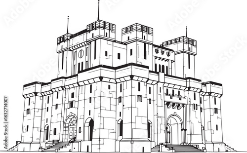 A powerful defensive fortress. The illustration expresses power and steadfastness. Hand drawn vector illustration