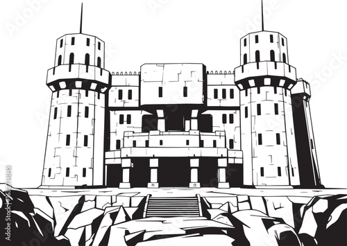 A powerful defensive fortress. The illustration expresses power and steadfastness. Hand drawn vector illustration