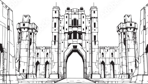 A powerful defensive fortress. The illustration expresses power and steadfastness. Hand drawn vector illustration