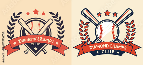 Classic baseball team emblem with strong player holding bat in vintage style for club championship league branding and sports promotional graphics, vector