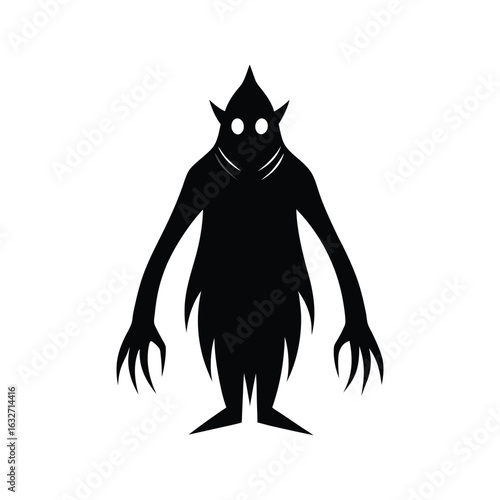full black silhouette of a spectral figure on a white background